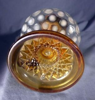 Antique Opalescent Coin Dot Oil Finger Lamp Amber Base