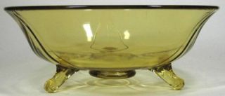 Amber Depression Glass Bowl Three Footed 9 Diameter