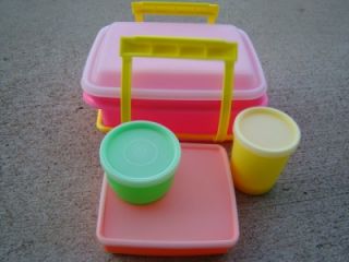 Tupperware Lunch Box Pack N Carry Neon RARE Pink Orange Yellow Green 