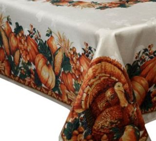 New American Harvest Autumn Fall Thanksgiving Fabric Tablecloth Ivory 