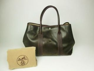 Authentic HERMES ia Brown Garden Party Tote Bag Purse H232