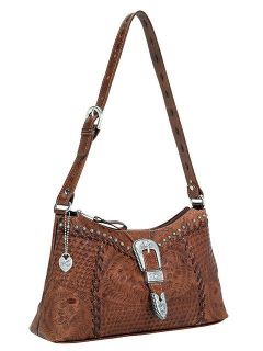 American West Leather Rodeo Womens Shoulder Bag w Hand Carved Silver 