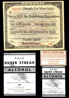 1931 Original Prohibition Whiskey Prescription Alcohol Label Bootleg 