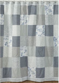 Country Cottage Blue and White Patchwork Shower Curtain
