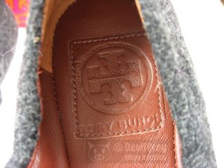 NIB TORY BURCH Ambrose Cap Toe Flat Shoe Size 6.5 Grey Flannel/Leather 