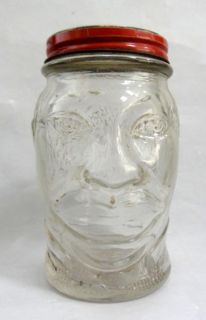 1940 Vintage Black Americana Face Glass Bank Nash Mustard Lucky Joe 