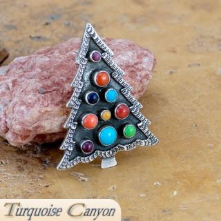 Navajo Native American Turquoise Shell Christmas Tree Pin SKU 224430 