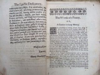 1664 RARE C17 Economics Social Life Peachams Worth of A Peny 2nd Ed 