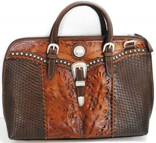 American West Brown Leather Zip Around Briefcase $325 NWT