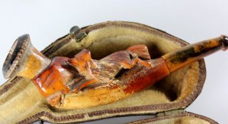 Antique 1880 Fox Meerschaum Pipe Amber Stem Cased