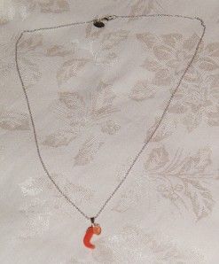 AMEDEO STERLING SILVER CORAL ITALIAN HORN PENDANT WITH CHAIN