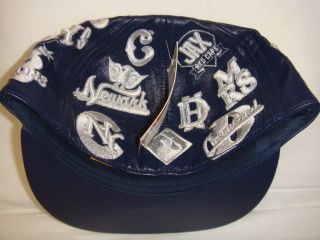 Negro League Logo 100 Leather Flatbill Fitted Cap Navy