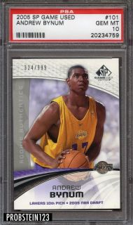 2005 SP Game Used Andrew Bynum Rookie RC Los Angeles Lakers PSA 10 GEM 