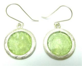 Ancient Fragment Green Roman Glass 925 Silver Earrings