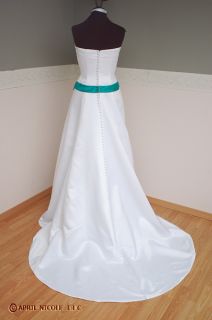 Alfred Angelo 1140 White w Green Satin Strapless Wedding Dress