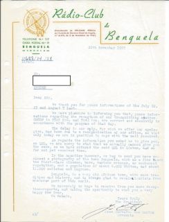 QSL Radio Club de Benguela Angola CR6RF Africa 1957 Signed Dos Santos 