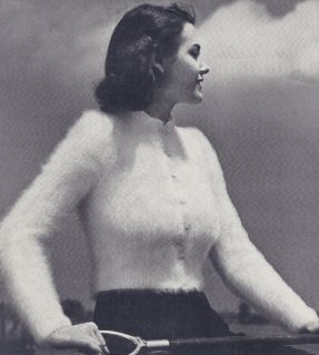 Vintage Knitting Pattern Knitted Angora Faux Fur Cardigan Sweater 