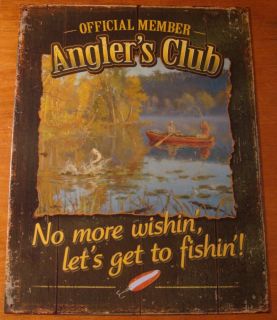 Anglers Club Fishing Lodge Rustic Lake Log Cabin Fisherman Home Decor 
