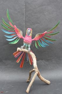 Handpainted Parrot Woodcarving Animal Figure Mexican Ethnic Folk Art 