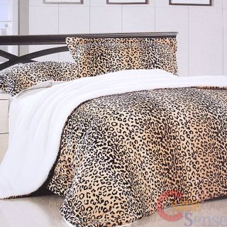 Leopard Print Faux Fur Bedspread Pillow Bedding Blanket 1