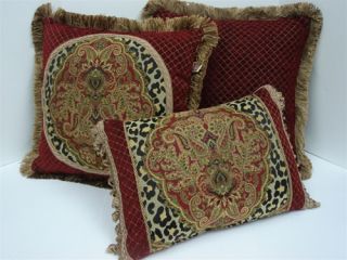 Set of 3 Plush Damask Animal Print Chenille Decorative Pillows