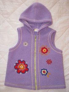   Girls Fleece Vest Hoodie Sz 120 6 7 8 Purple w Embroidery