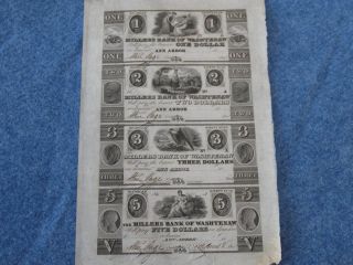 1837 Millers Bank of Washtenaw Ann Arbor Michigan Uncut Sheet of 4 