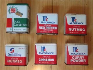 Six Vintage McCormick Ann Page Schilling Spice Tins