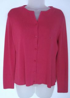 SZ M Sweater ANN TAYLOR LOFT 100% Silk Cardigan Button Front Coral Red 