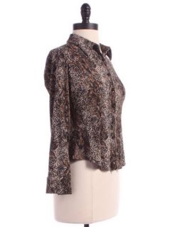 Ann Taylor Print Long Sleeve Button Up Sz SP Top Brown Blouse Knit 