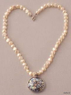 New Angie Olami Roman Glass Pearl Pendant Necklace