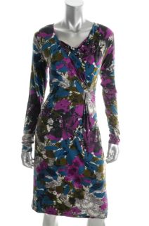 Anne Klein New Multi Color Abstract Floral Print Knot Front Casual 