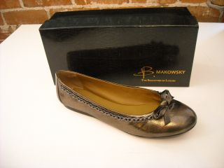 Makowsky Tori PEWTER Leather Chain Detail BALLET FLATS NEW