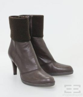  Weitzman Brown Leather Knit Cuff Ankle Heel Booties Size 8M