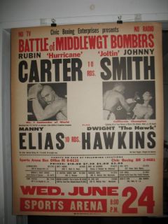 1964 Rubin Hurricane Carter vs Johnny Smith Vintage Boxing Poster Los 