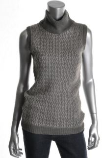 Anne Klein New Gray Cable Knit Sleeveless Turtleneck Sweater s BHFO 