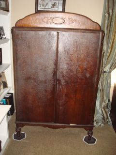 Antique Wardrobe Armoire 1930s Dark Wood Furniture