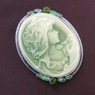 Antique Vintage ST Green CAMEO Brooch Pin for Necklace Pendant Emerald 