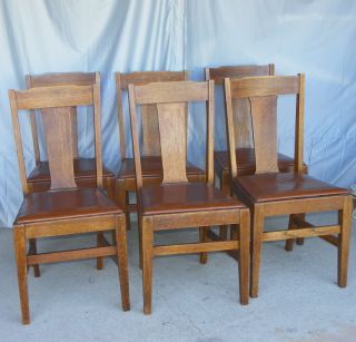 Antique Set of Six Mission Oak Dining Chairs