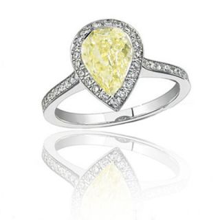 Diamond Anniversary Ring 1 66 Ct Fancy Light Yellow Pear 18K White 