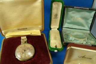 LOT OF SIX VINTAGE JEWELRY CASES BOXES INCLUDING STICK PIN AND ROUND 