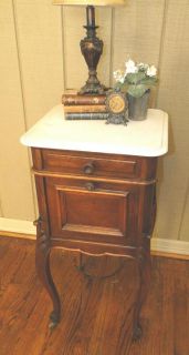 Antique French Country Nightstand Lamp End Table Louis XV Marble Top 