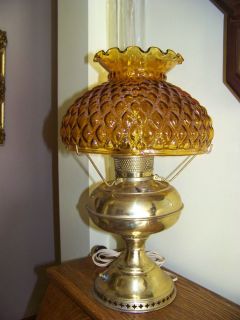 Antique Rayo Electric Large Oil Table Lamp with Amber Shade