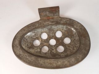 OLD ANTIQUE VINTAGE PRIMITIVE METAL TIN SOAP DISH TRAY marked MetalSR 