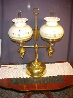 Vintage Antique Coleman Glass Shade Brass Student Lamp Amazing 