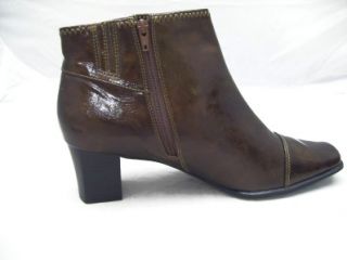  Womens Patent Brown Bronze Ankle Boots 2 1 4 Heel 9M New
