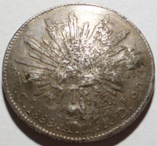 1888 Heavily Chop Marked Cap Rays 8 Reales Mexico Culiacan Mint Low 