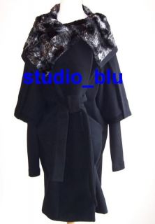 Antonio Marras Black Wool Cashmere Faux Fur Coat 42