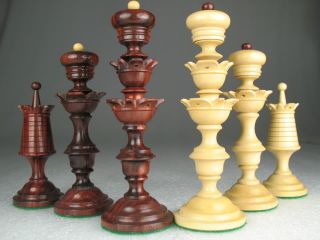 Reproduction Antique Chess Set Bud Rose Red Sandal Wood Pieces Repro 
