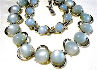 vintage glowing coro silver gray moonglow lucite necklace bracelet 